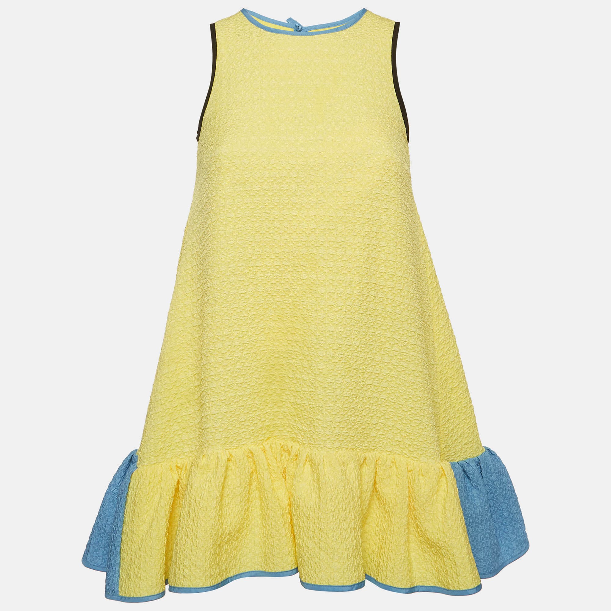 Victoria Beckham Yellow Textured Synthetic Ruffled Mini Dress L