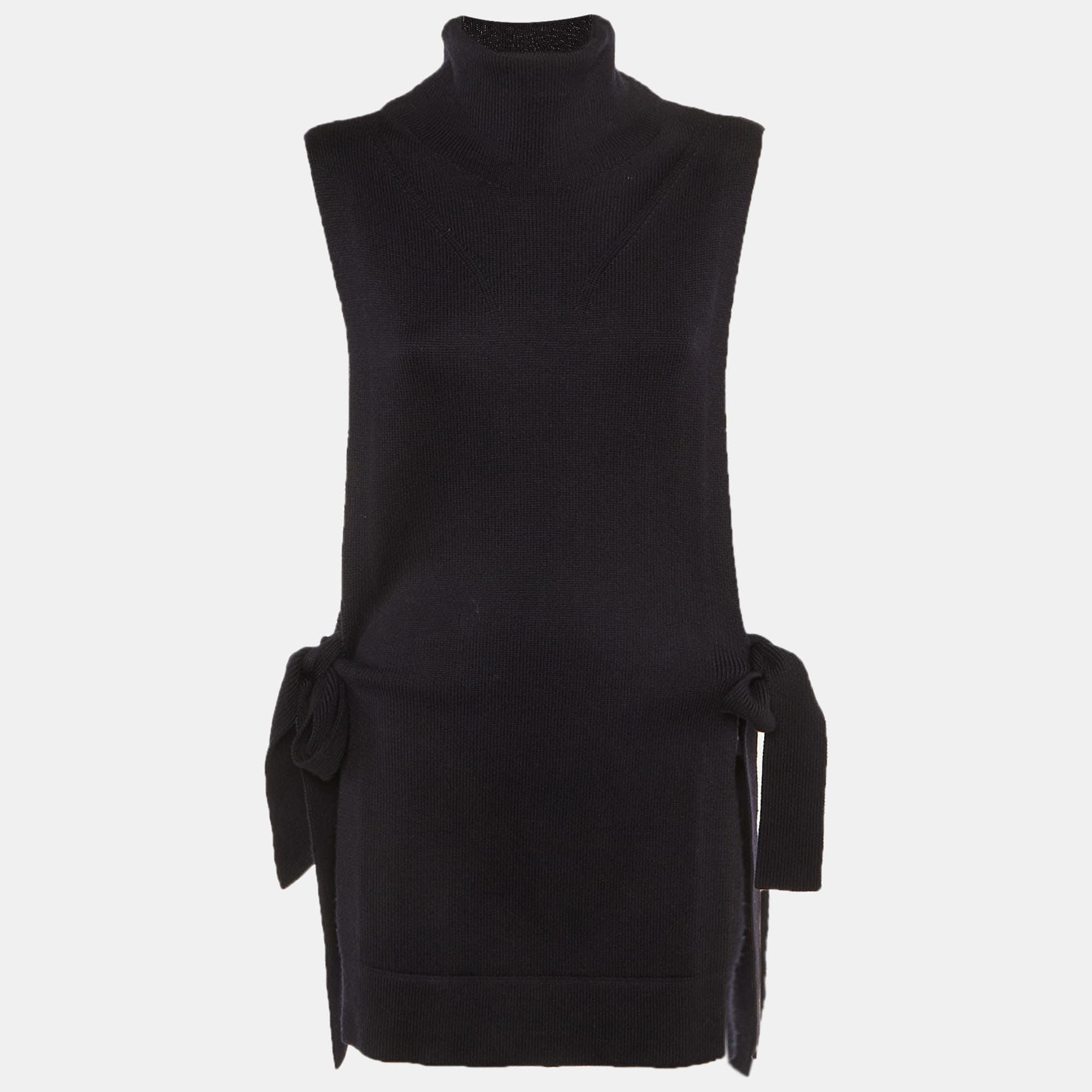 Victoria Victoria Beckham Navy Blue Wool Turtle Neck Side Tie Sweater Vest M