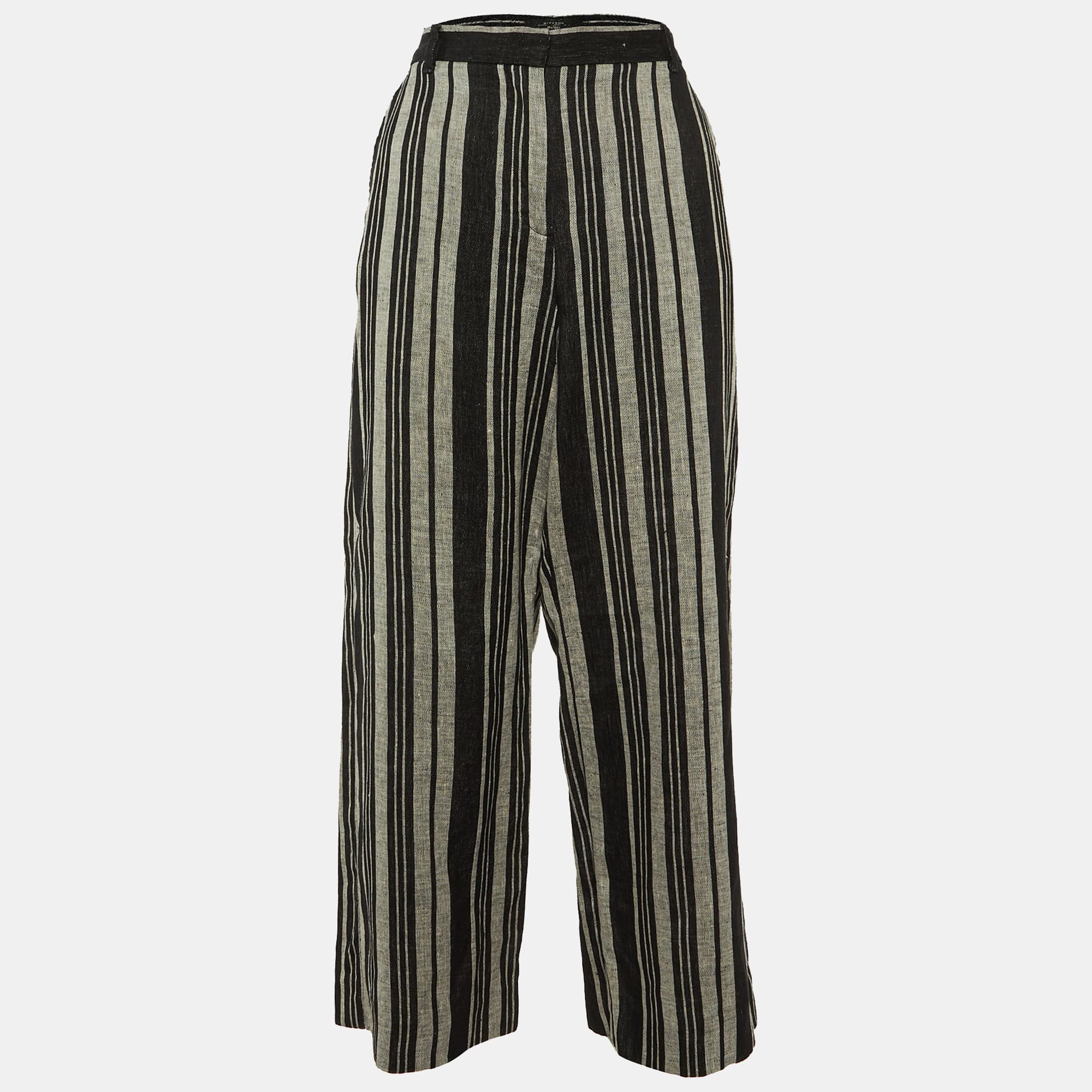 Weekend Max Mara Black/Grey Striped Linen Trousers M