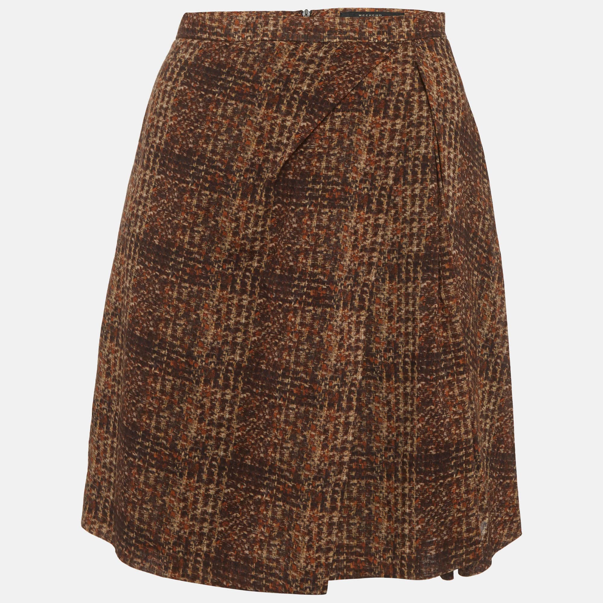 Weekend Max Mara Brown Plaid Pattern Cotton Pleated Mini Skirt S