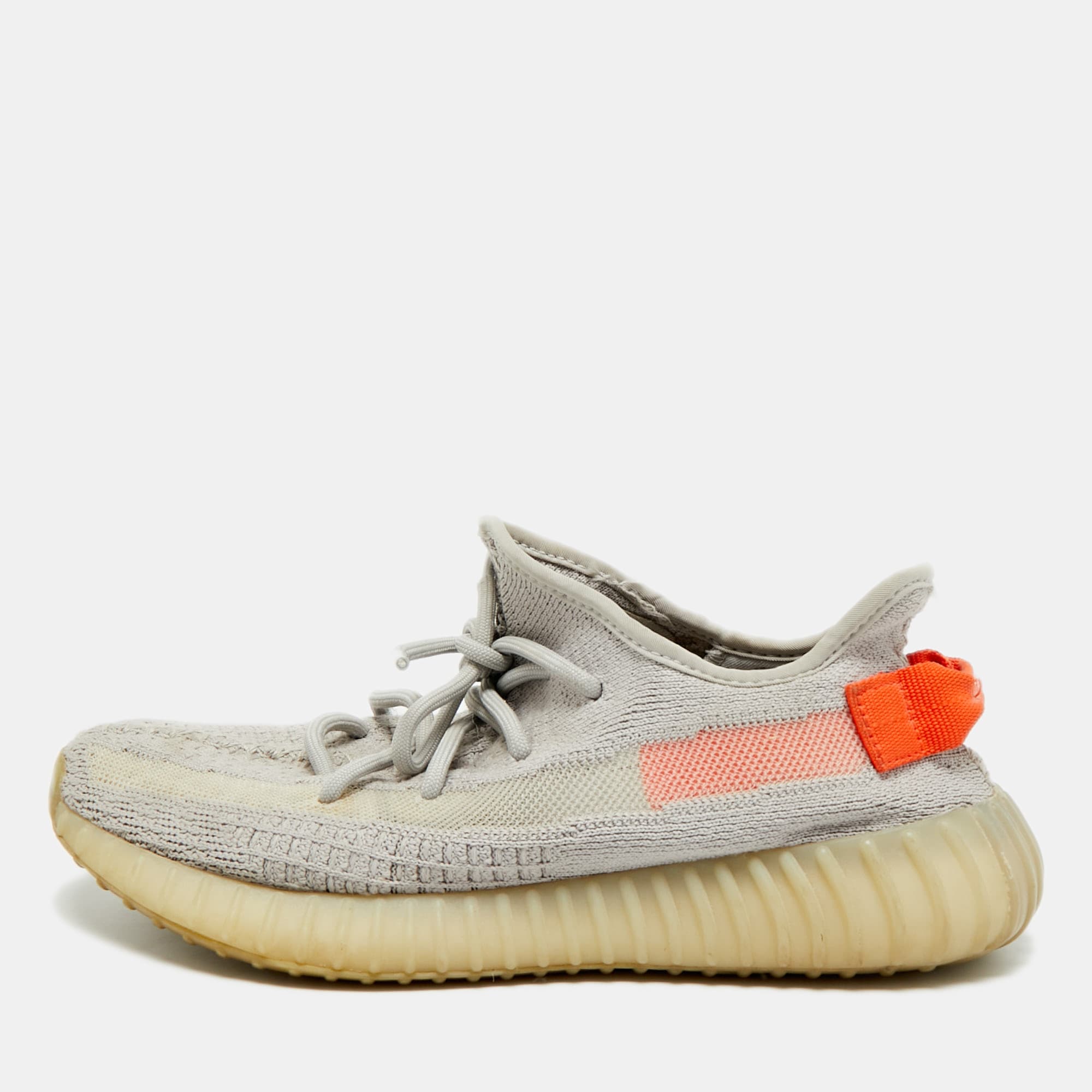 Yeezy x Adidas Boost 350 V2 Size 39.5 Grey/Orange Knit Fabric Low Top Sneakers