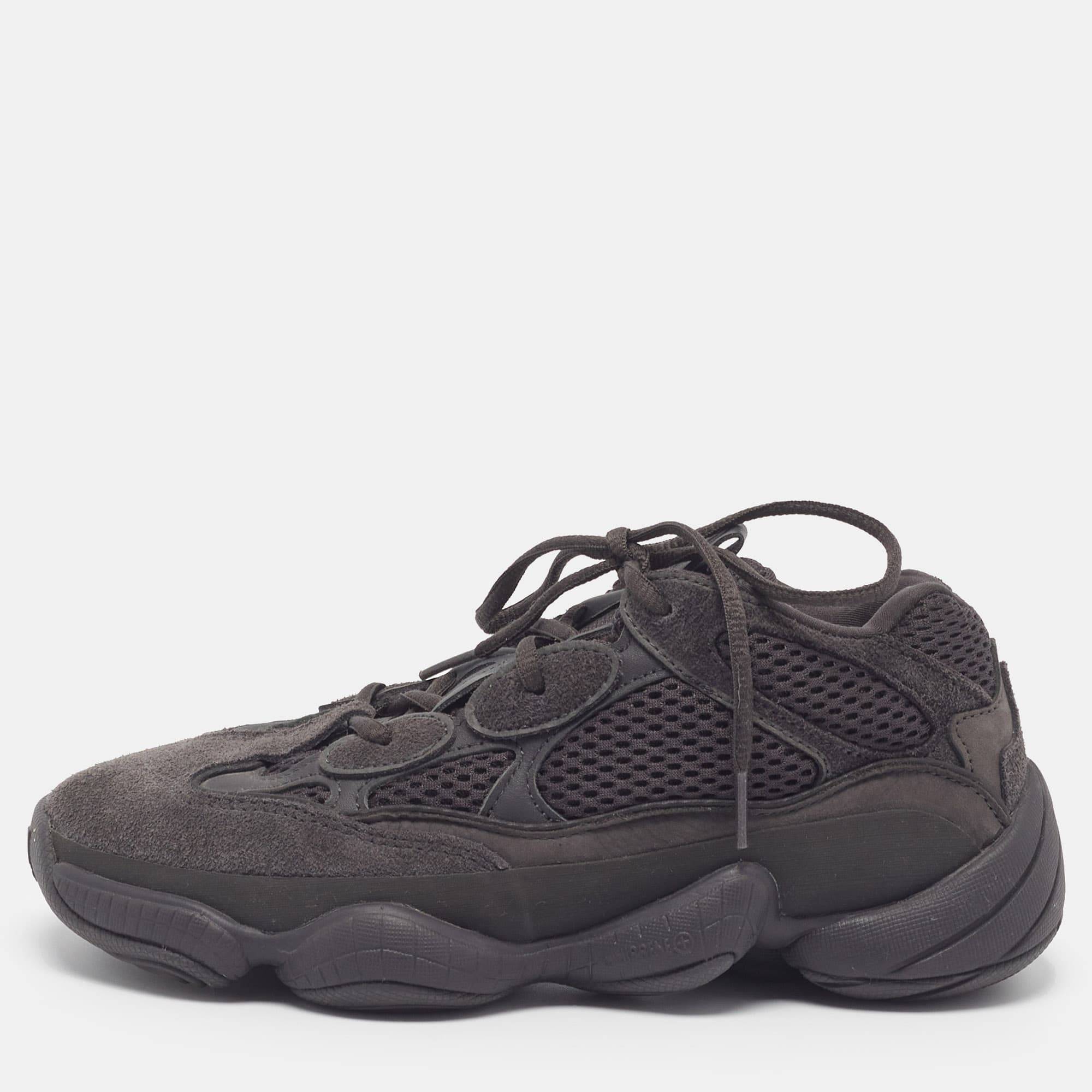 Yeezy x Adidas 500 Utility Size 38.5 Black Mesh and Suede Lace Up Sneakers