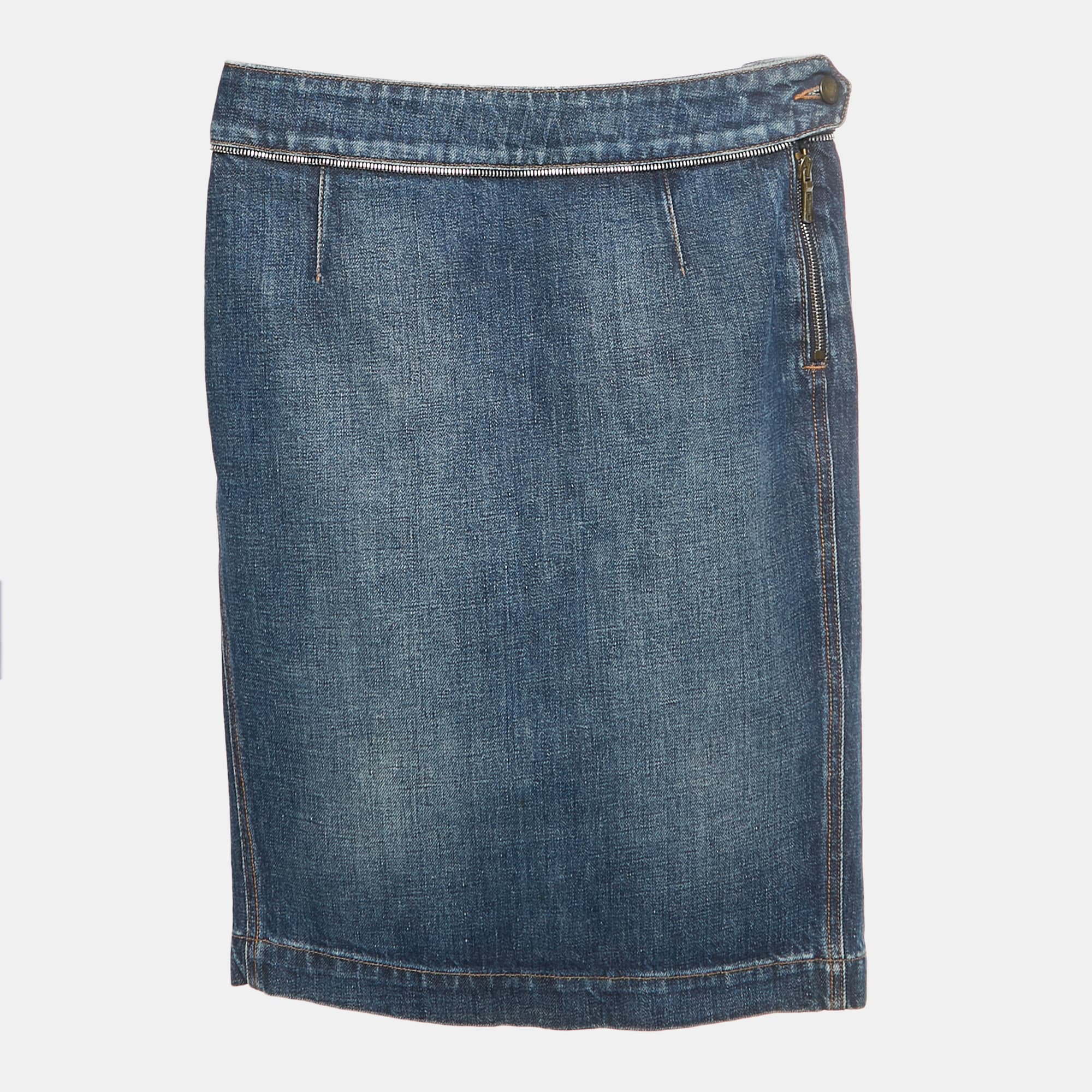 Yves Saint Laurent Blue Denim Knee Length Skirt S