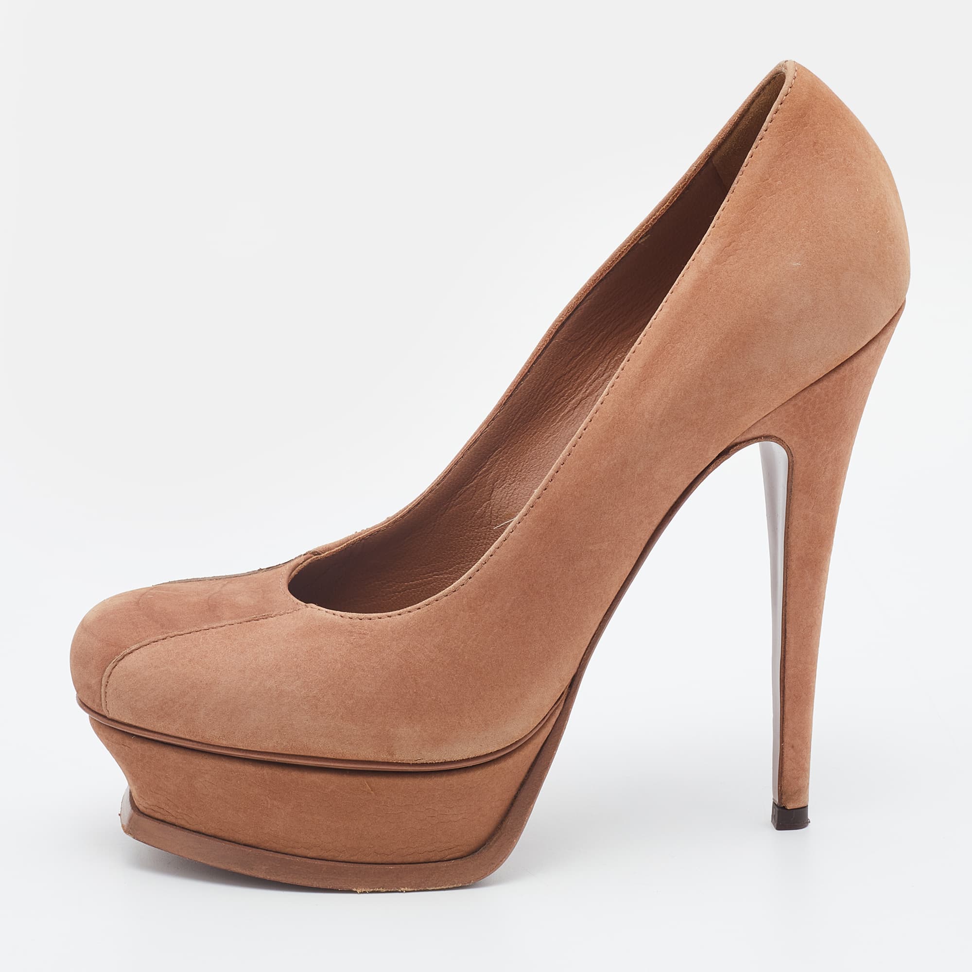 Yves Saint Laurent Brown Nubuck Leather Tribtoo Platform Pumps Size 38