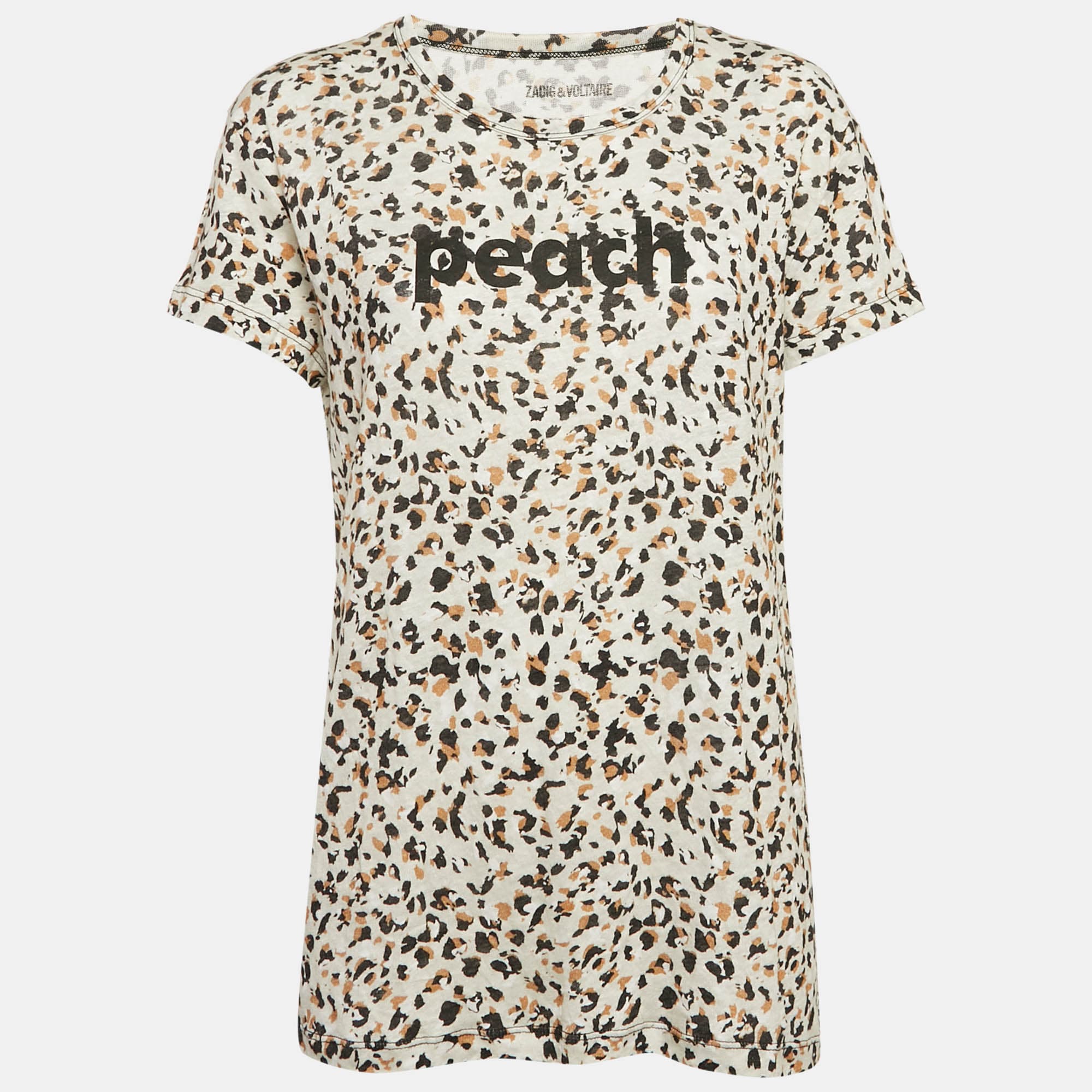 Zadig & Voltaire Beige Leopard Print Gauze Jersey Walk Oversized T-Shirt M