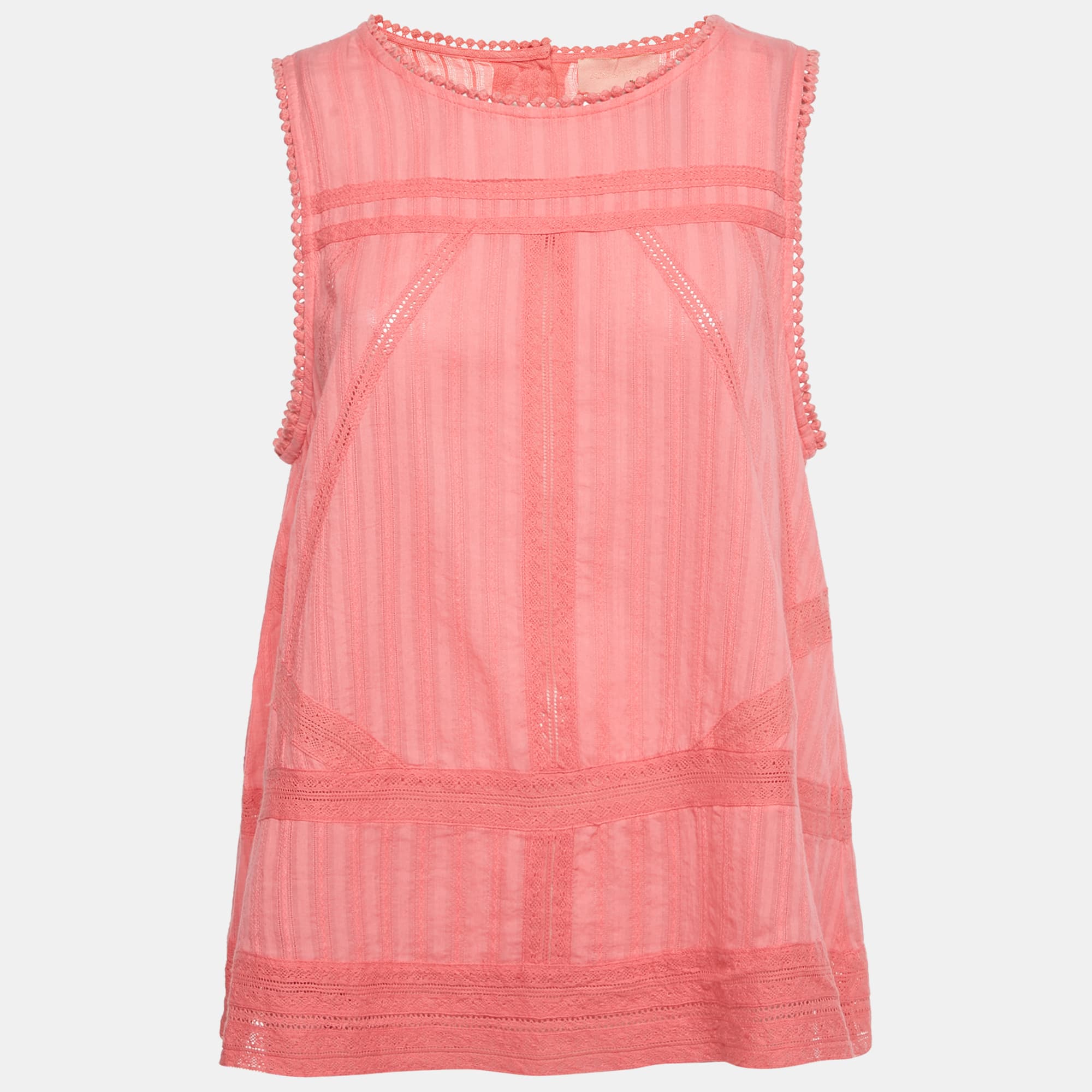 Zadig & Voltaire Pink Cotton Lace Insert Tani Top L