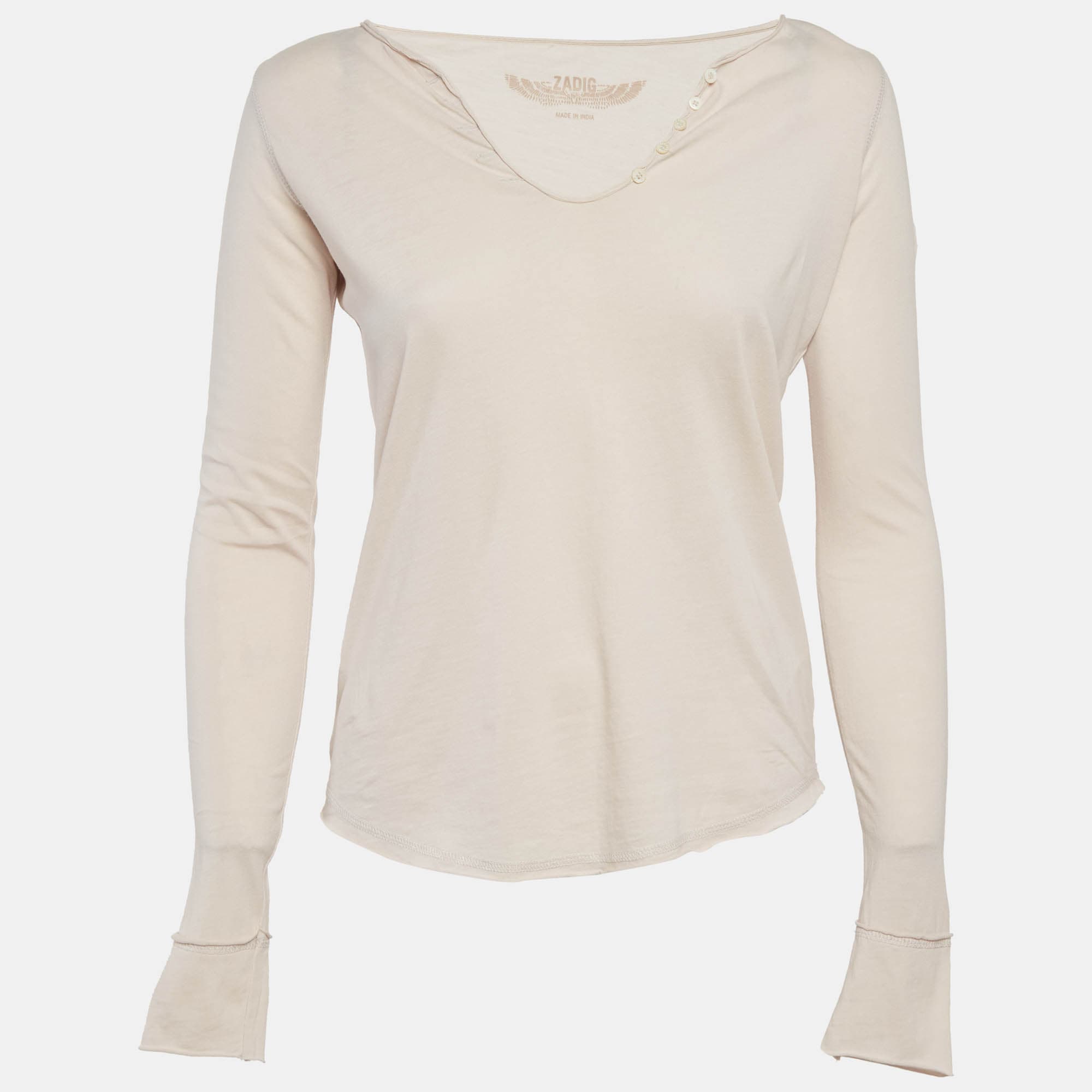 Zadig & Voltaire Beige Cotton Knit Long Sleeves Top XS