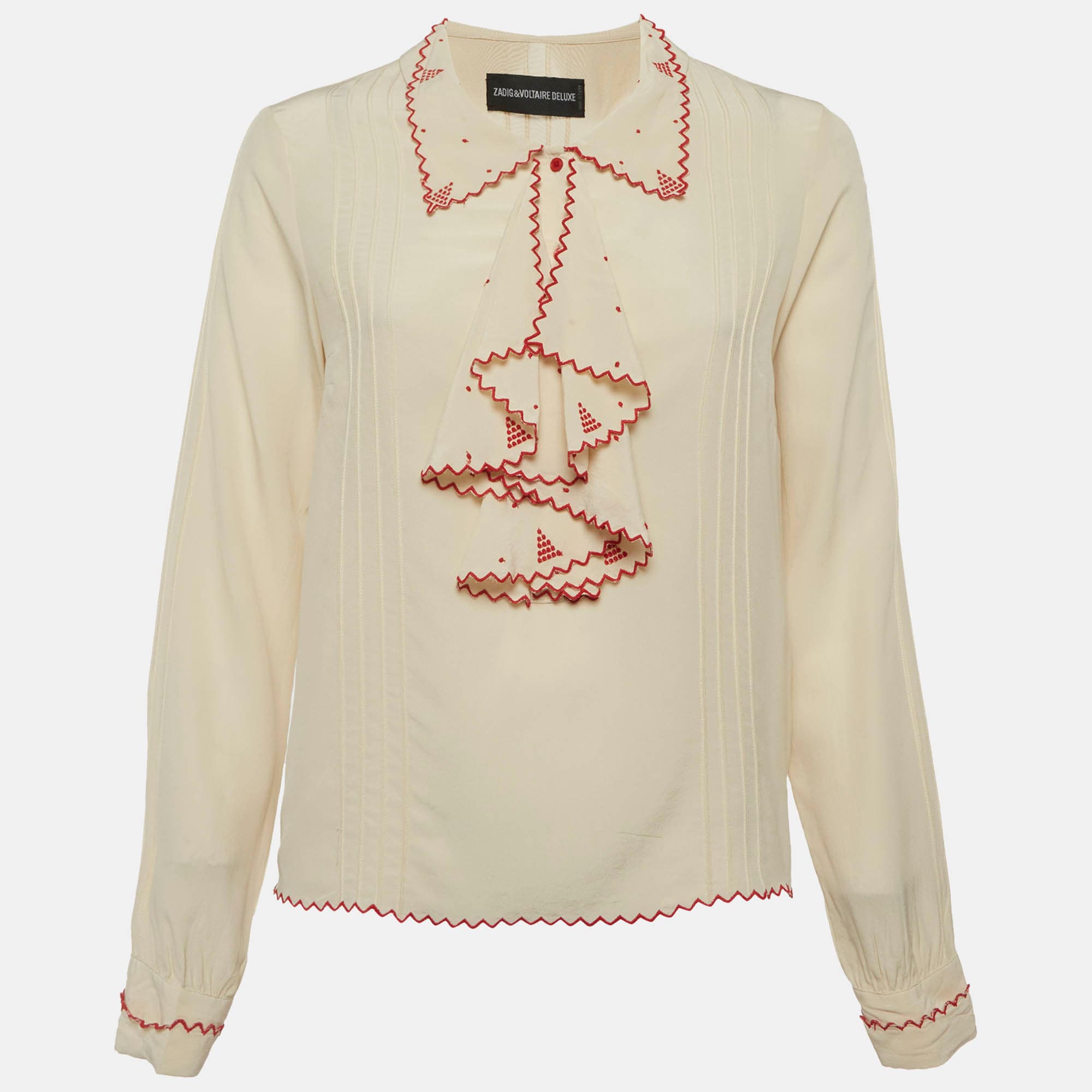 Zadig & Voltaire Deluxe Beige Silk Ruffled Shirt M