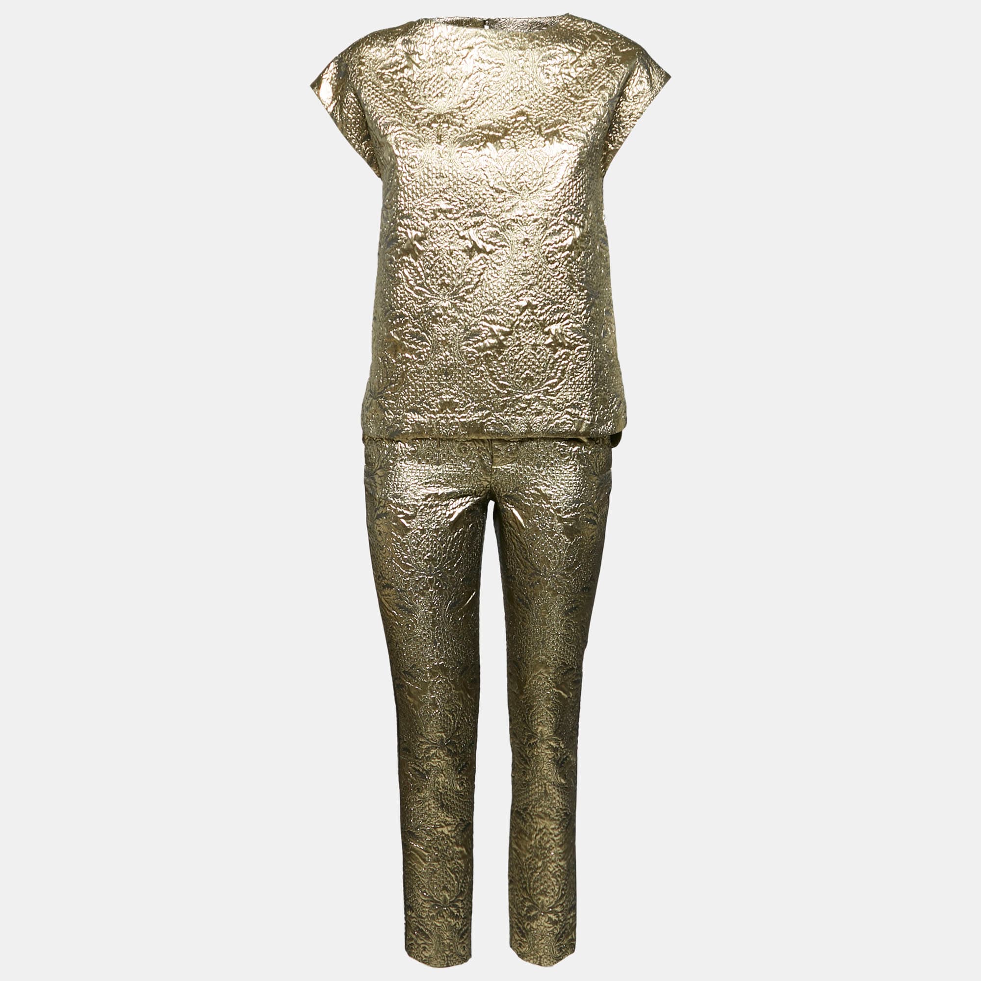 Zadig & Voltaire Deluxe Gold Brocade Top and Trousers Set S