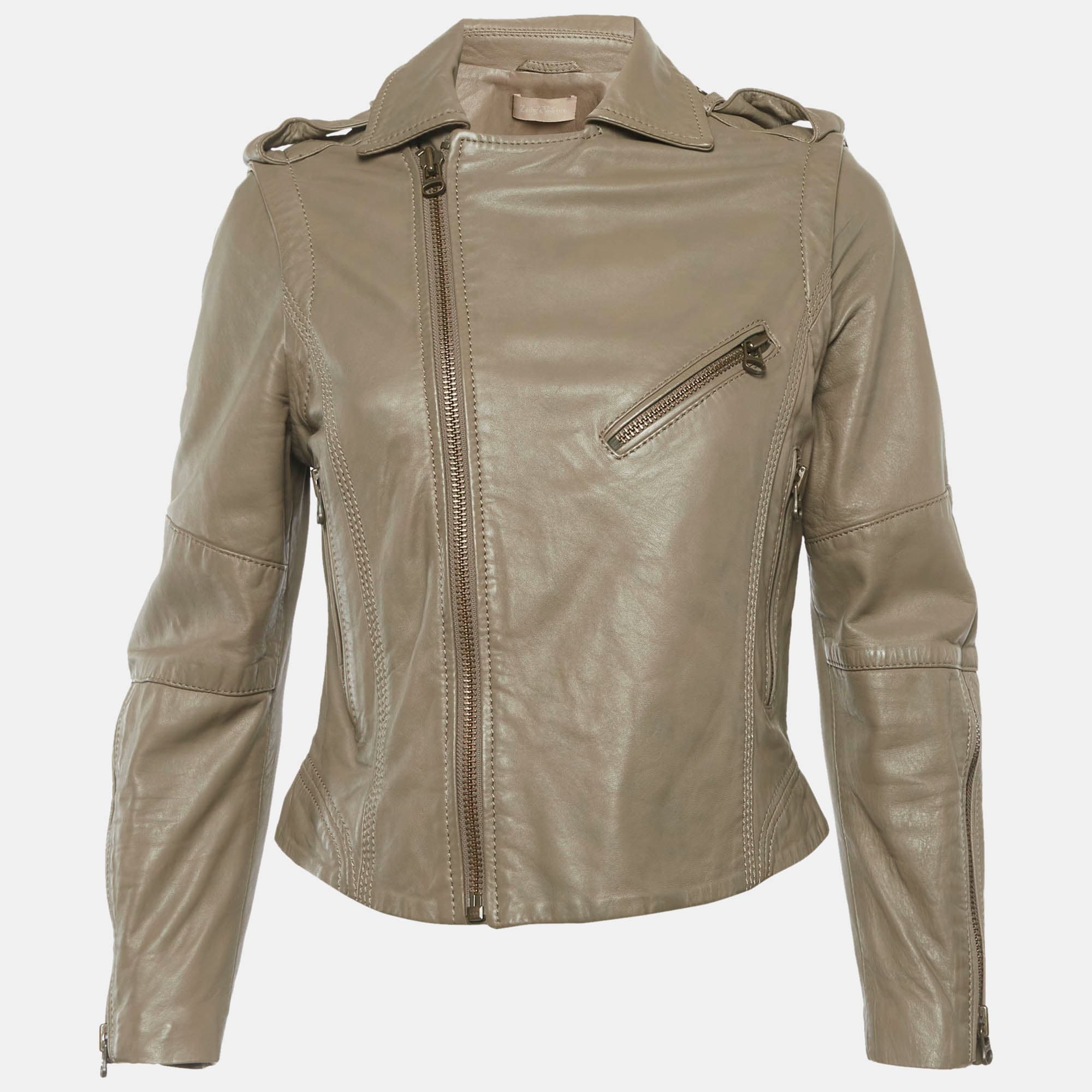 Zadig & Voltaire Beige Leather Biker Jacket M