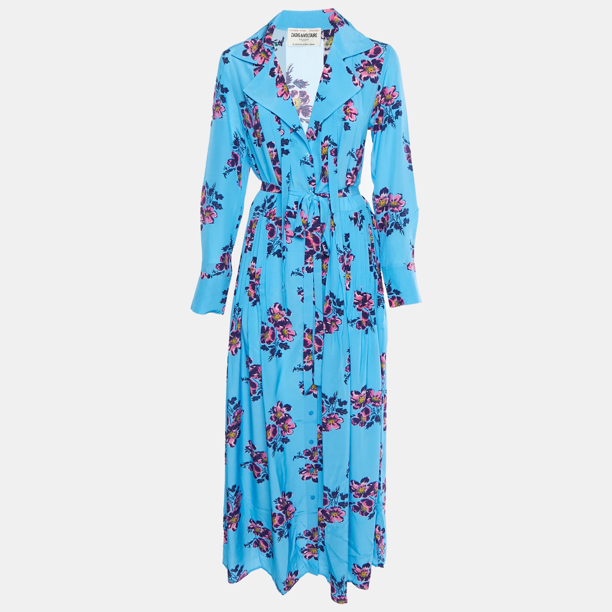 Zadig & Voltaire Blue Floral Print Silk Reward Peonies Show Maxi Dress M