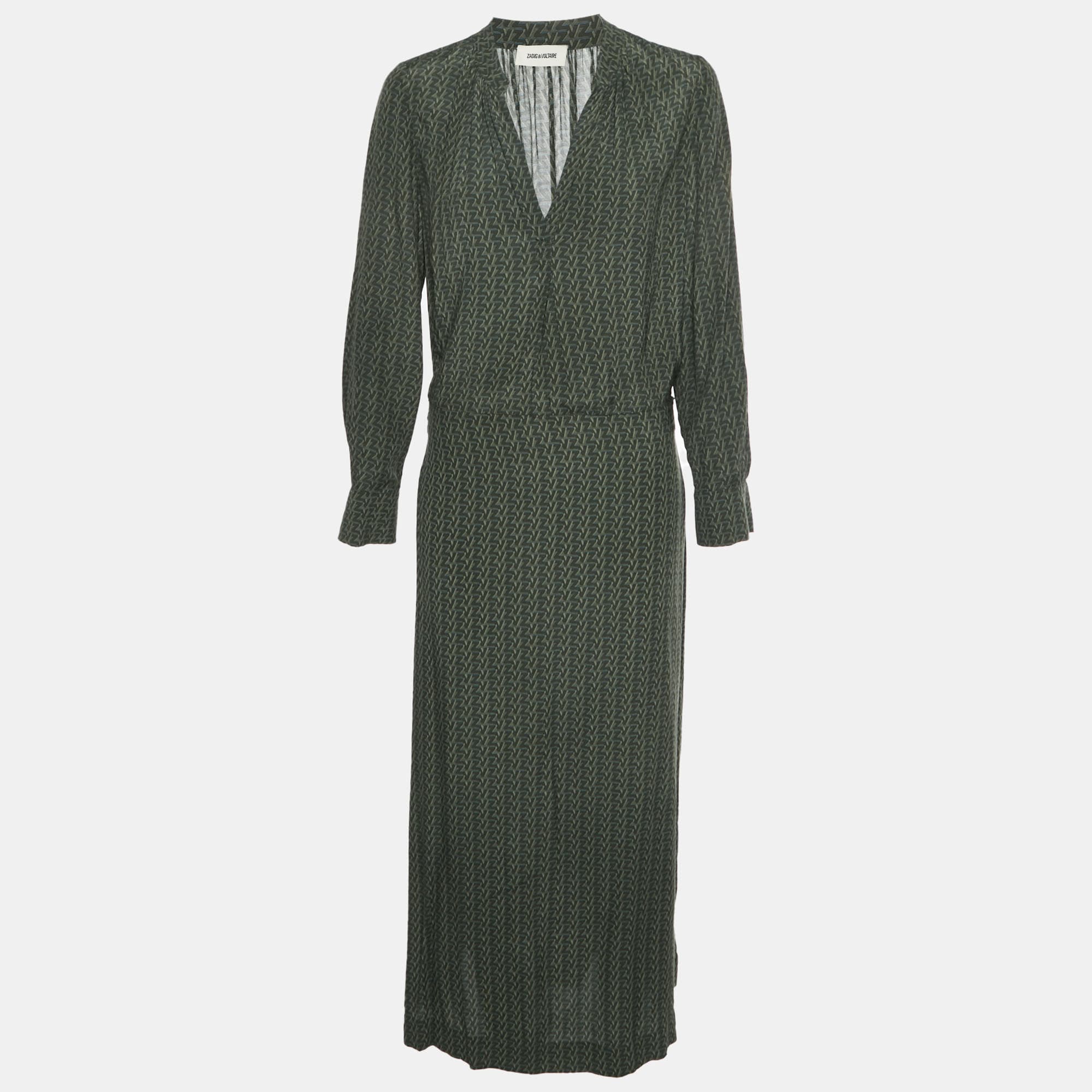 Zadig & Voltaire Green Rinki ZV Print Crepe Maxi Dress S