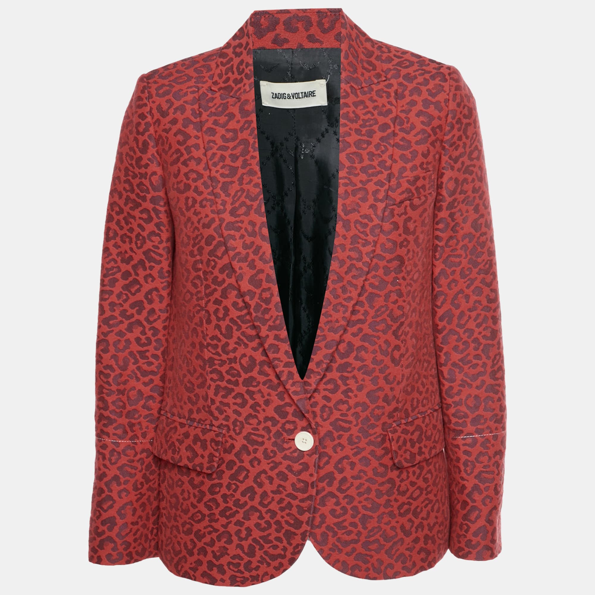 Zadig & Voltaire Red/Purple Leopard Jacquard Single Breasted Blazer S