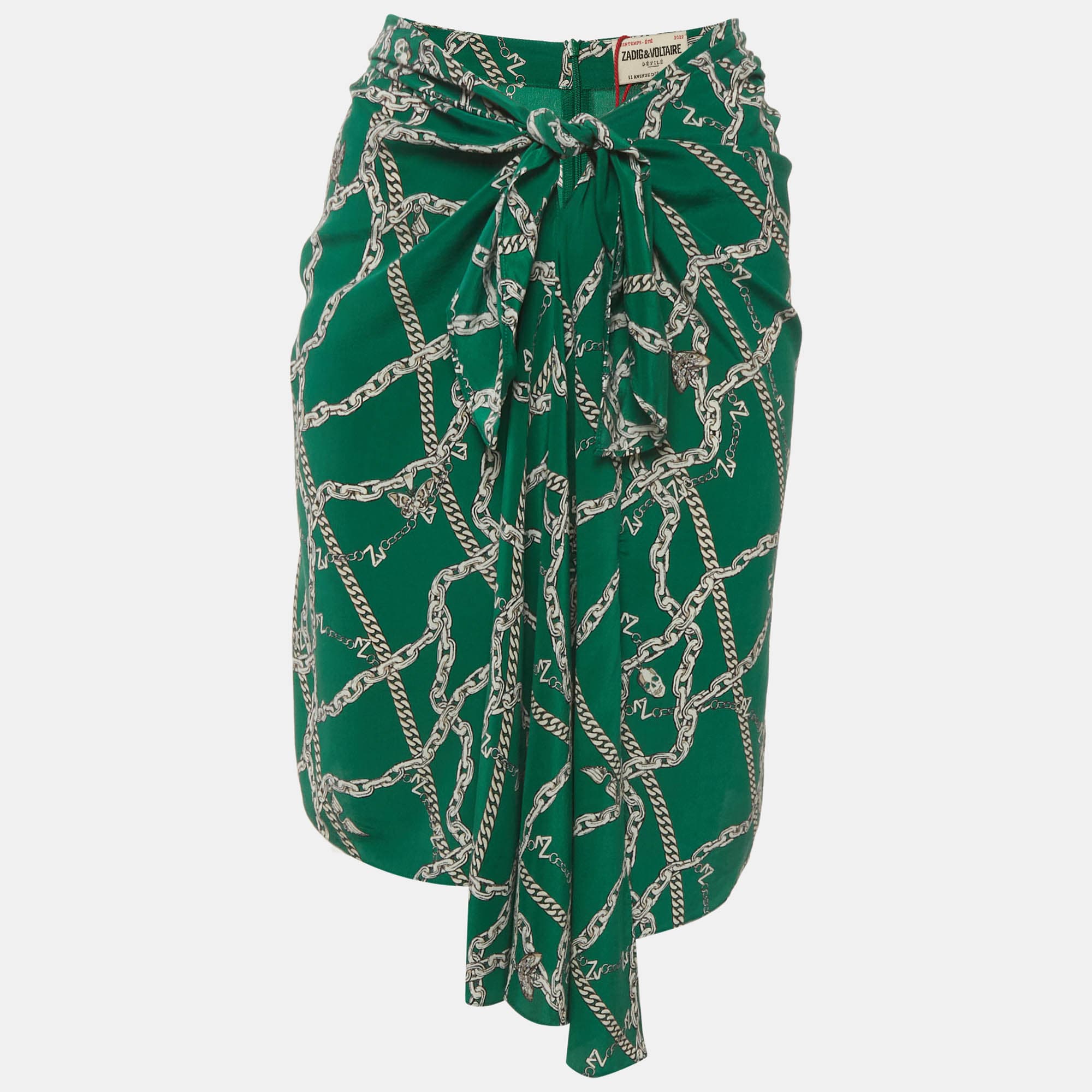 Zadig & Voltaire Green Printed Crepe Draped Skirt M