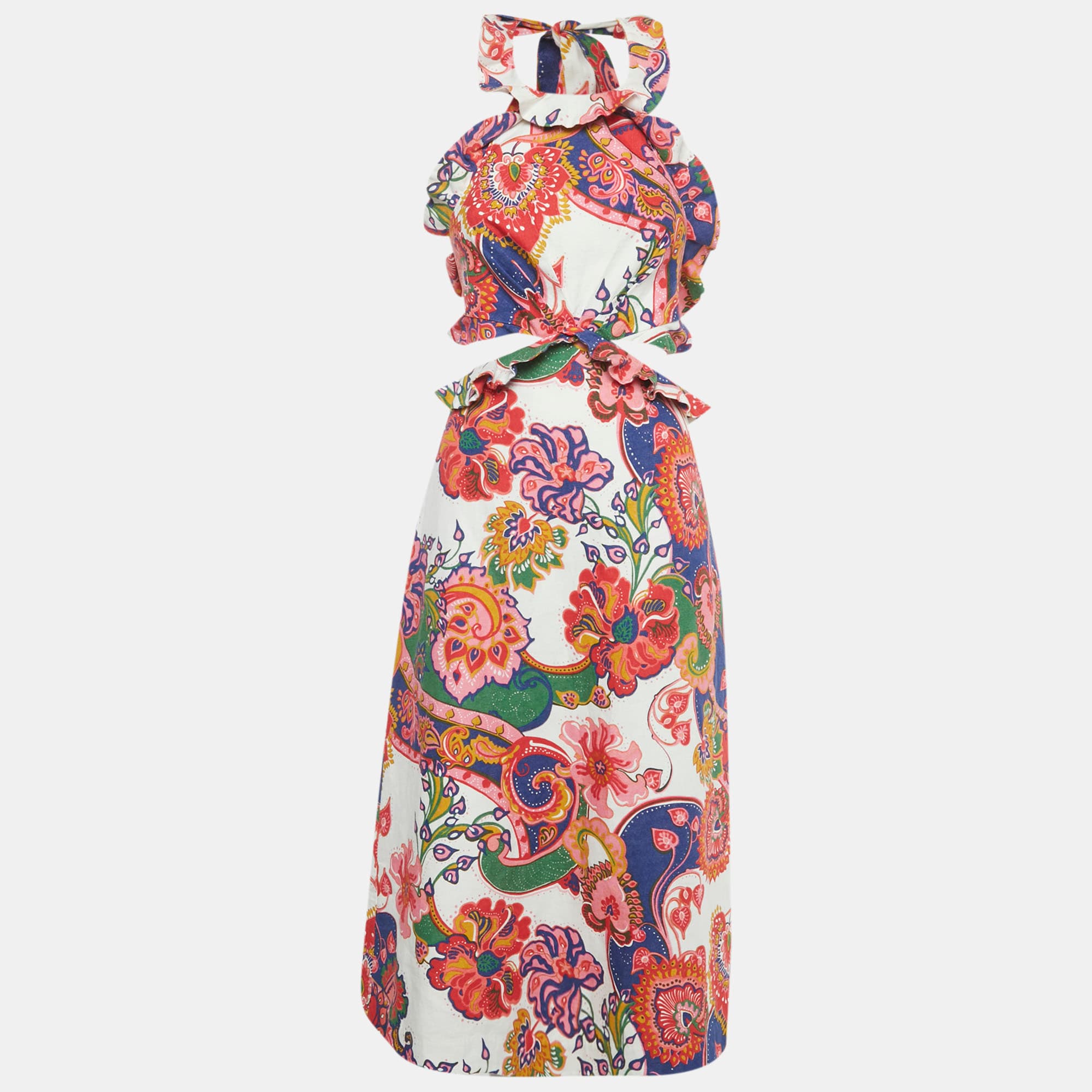 Zimmermann Multicolor Printed Linen Lovestruck Ruffled Dress M