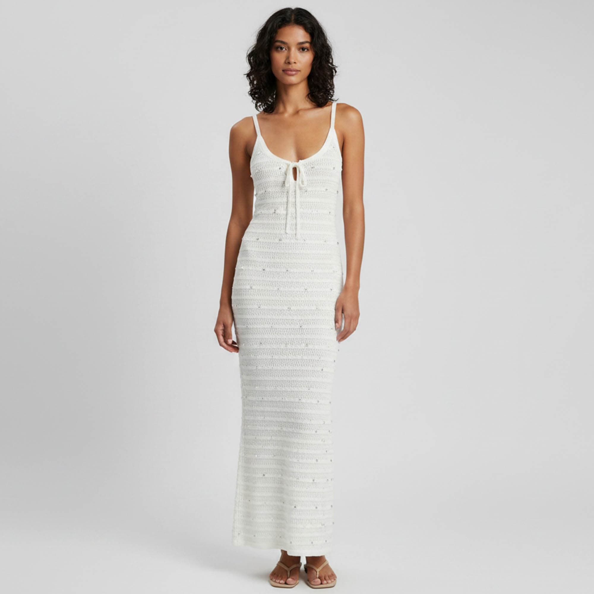 Zoe by sister's White Stud Detail Crochet Knit Serena Dress One Size