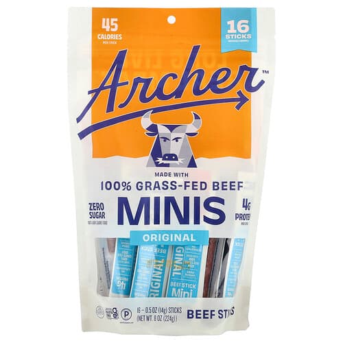 Country Archer Jerky Grass-Fed Beef Sticks Minis Original 16 Sticks 0.5 oz (14 g) Each