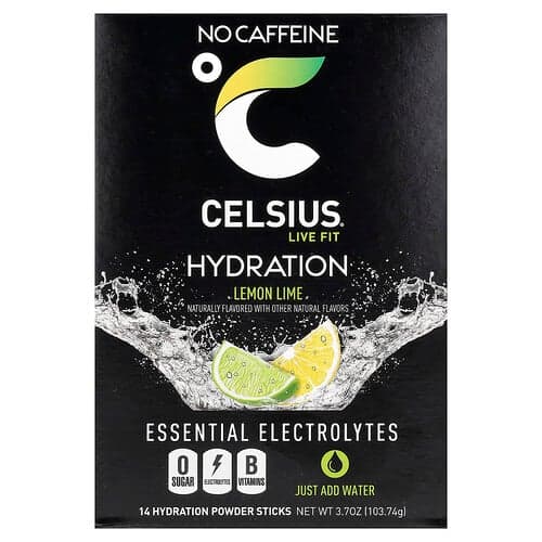 Celsius Live Fit Hydration Essential Electrolytes No Caffeine Lemon Lime 14 Hydration Powder Sticks 0.26 oz (7.41 g) Each
