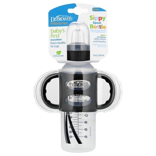 Dr. Brown's Sippy Spout Bottle 6 Months + Black 8 oz (250 ml)