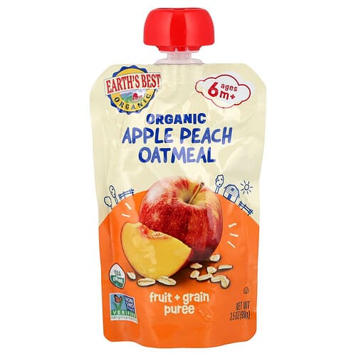 Earth's Best Organic Fruit & Grain Puree 6+ Months Apple Peach Oatmeal 3.5 oz (99 g)