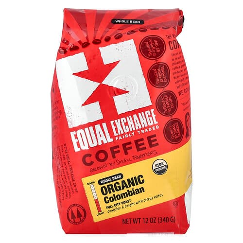 Equal Exchange Organic Coffee Colombian Whole Bean Full City Roast 12 oz (340 g)