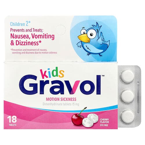 Gravol Kids Motion Sickness Children 2+ Cherry 15 mg 18 Tablets