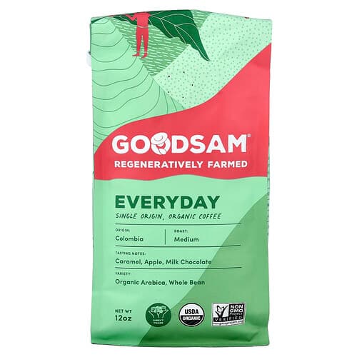 GoodSam Single Origin Organic Coffee Everyday Whole Bean Medium Roast 12 oz
