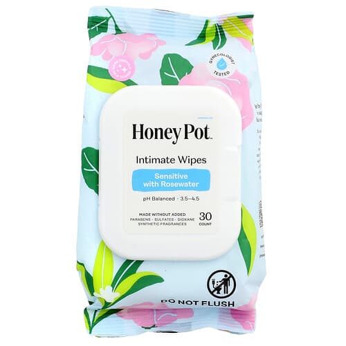 The Honey Pot Company Intimate Wipes Sensitive With Rose Water 30 Count
