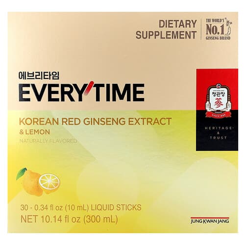 JungKwanJang Korean Red Ginseng Extract Everytime Lemon 30 Liquid Sticks 0.34 fl oz (10 ml) Each