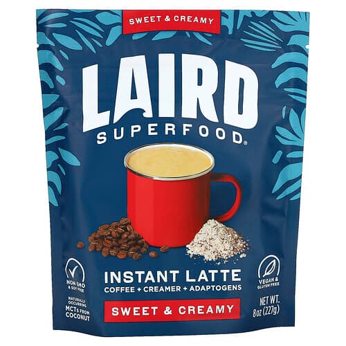 Laird Superfood Instant Latte Coffee + Creamer + Adaptogens Sweet & Creamy 8 oz (227 g)
