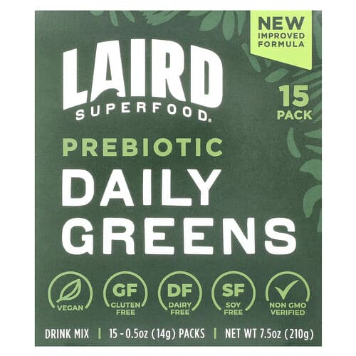 Laird Superfood Prebiotic Daily Greens 15 Packs 0.5 oz (14 g) Each