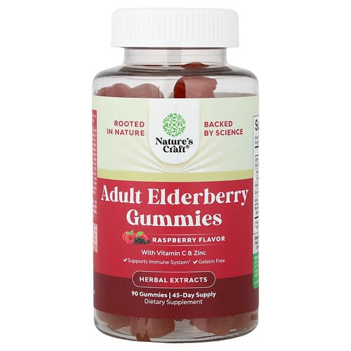 Nature's Craft Adult Elderberry Gummies with Vitamin C & Zinc Raspberry 90 Gummies