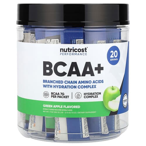 Nutricost Performance BCAA+ Green Apple 20 Packets 0.5 oz (13 g) Each