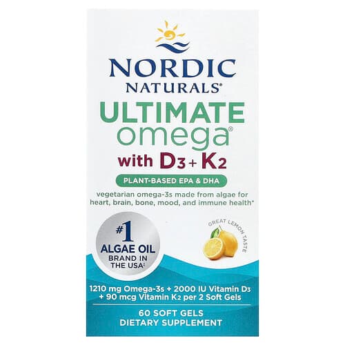 Nordic Naturals Ultimate Omega® Plant-Based With D3 + K2 Lemon 60 Soft Gels