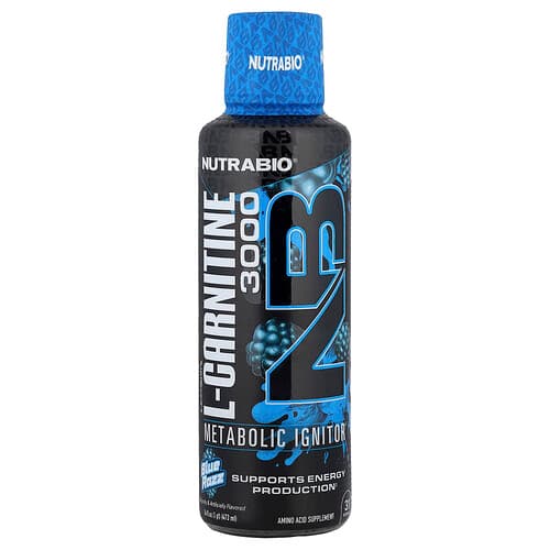 NutraBio LeanShots L-Carnitine 3000 Blue Razz 16 fl oz (473 ml)