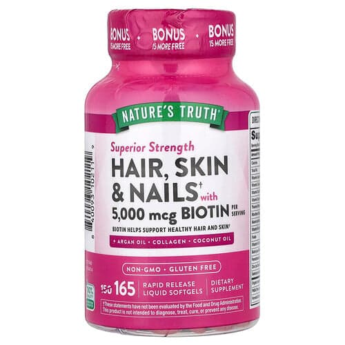 Nature's Truth Hair Skin & Nails with Biotin Superior Strength 165 Rapid Release Liquid Softgels