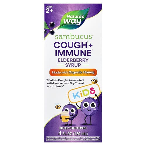Nature's Way Kids Sambucus® Cough + Immune Syrup With Organic Honey Ages 2+ Elderberry 4 fl oz (120 ml)