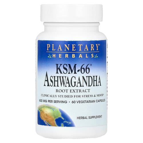 Planetary Herbals KSM-66® Ashwagandha Root Extract 60 Vegetarian Capsules (300 mg per Capsule)