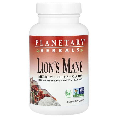 Planetary Herbals Lion's Mane 90 Vegan Capsules (500 mg per Capsule)