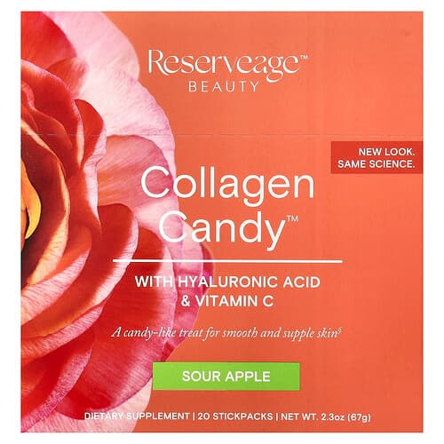 Reserveage Beauty Collagen Candy™ With Hyaluronic Acid & Vitamin C Sour Apple 20 Stickpacks 0.1 oz (3.35 g) Each