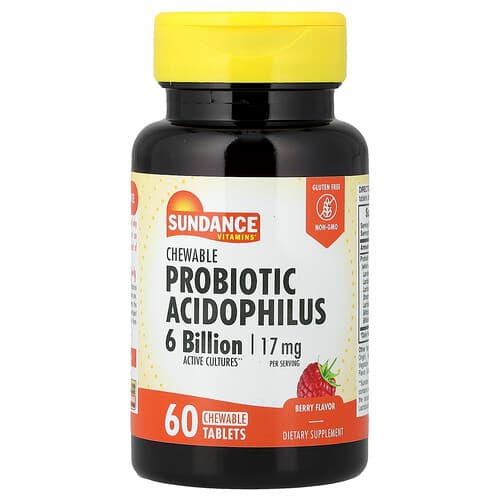 Sundance Vitamins Chewable Probiotic Acidophilus Berry 60 Chewable Tablets (8.5 mg per Tablet)