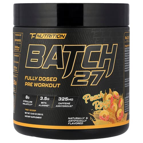 TC Nutrition Batch 27 Fully Dosed Pre Workout Peach Rings 13.4 oz (380 g)