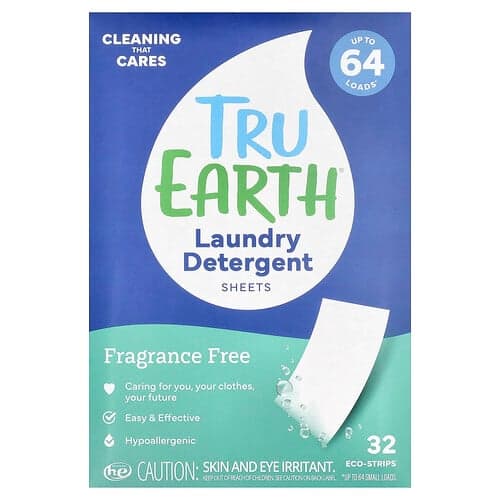 Tru Earth Laundry Detergent Sheets Fragrance Free 32 Eco-Strips