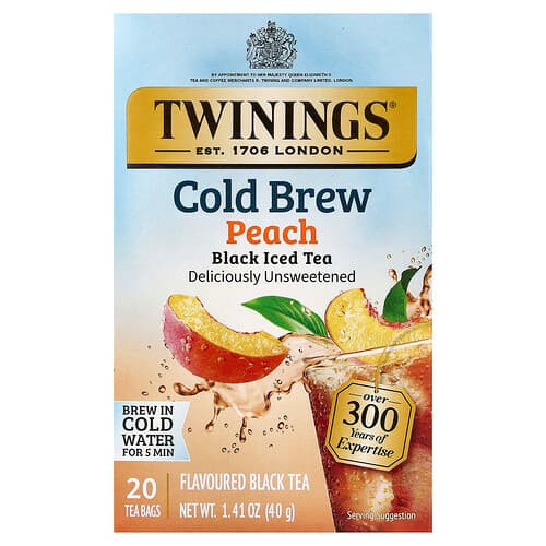 Twinings Cold Brewed Iced Tea Black Tea Peach Unsweetened 20 Tea Bags 1.41 oz (40 g)
