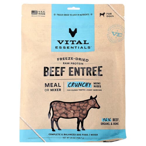 Vital Essentials Freeze-Dried Raw Protein Crunchy Mini Nibs For Dogs Beef Entree 25 oz (708.7 g)