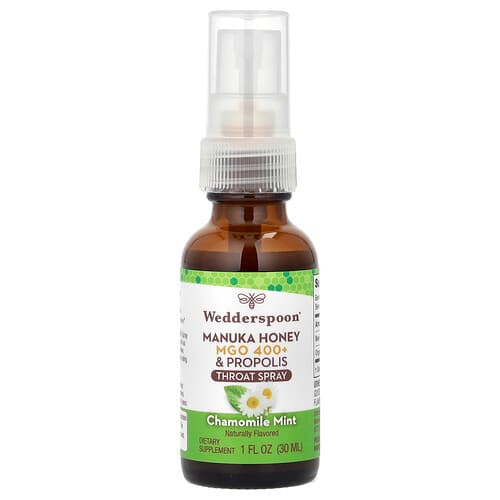 Wedderspoon Manuka Honey & Propolis Throat Spray Chamomile Mint MGO 400+ 1 fl oz (30 ml)